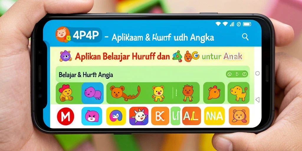 Antarmuka interaktif aplikasi 4P4P dengan fitur belajar huruf dan angka.