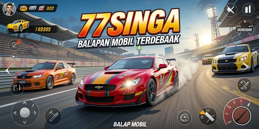 Antarmuka pengguna <strong>77SINGA</strong> dalam balapan mobil yang menarik.