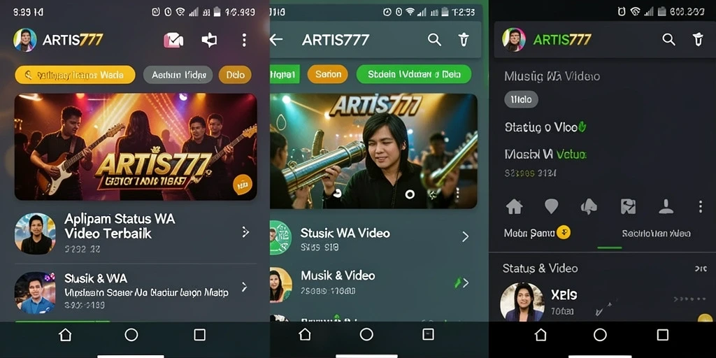 Tampilan antarmuka ARTIS777 untuk Status WA Video yang menarik.