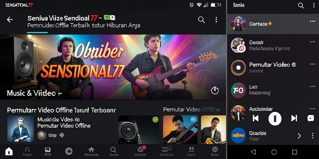 Tampilan antarmuka SENSATIONAL77 yang menarik dan fungsional untuk Pemutar Video Offline.